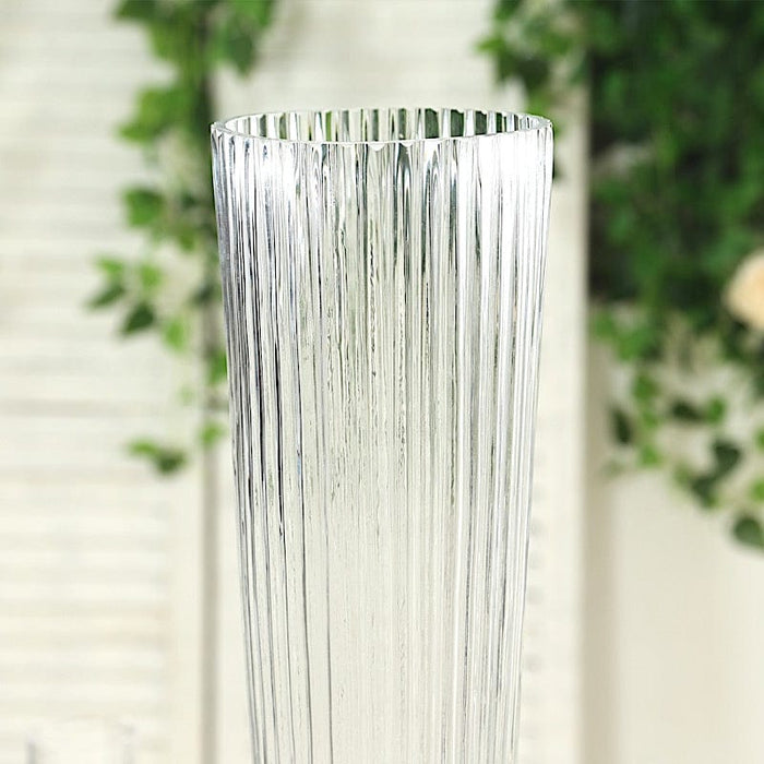 4 pcs 26" Glass Trumpet Vases Ribbed Design - Clear VASE_A74_RIB_25_CLR