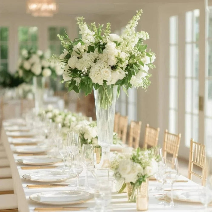 4 pcs 26" Glass Trumpet Vases Ribbed Design - Clear VASE_A74_RIB_25_CLR