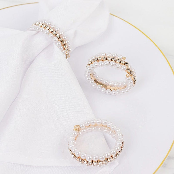 4 Pearl Rhinestone Napkin Rings - White NAP_RING_PRL01_WHT
