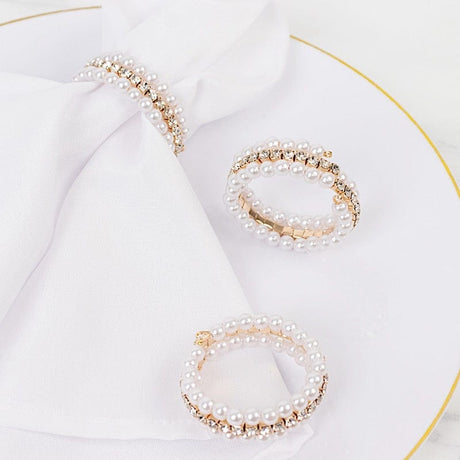 4 Pearl Rhinestone Napkin Rings - White NAP_RING_PRL01_WHT