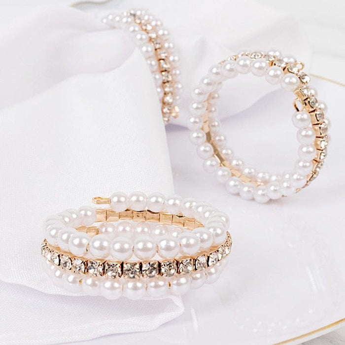 4 Pearl Rhinestone Napkin Rings - White NAP_RING_PRL01_WHT