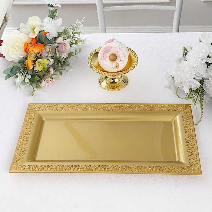 4 Plastic 14" Rectangle Serving Trays with Lace Print Rim Design