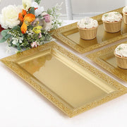 4 Plastic 14" Rectangle Serving Trays with Lace Print Rim Design