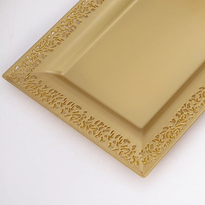 4 Plastic 14" Rectangle Serving Trays with Lace Print Rim Design