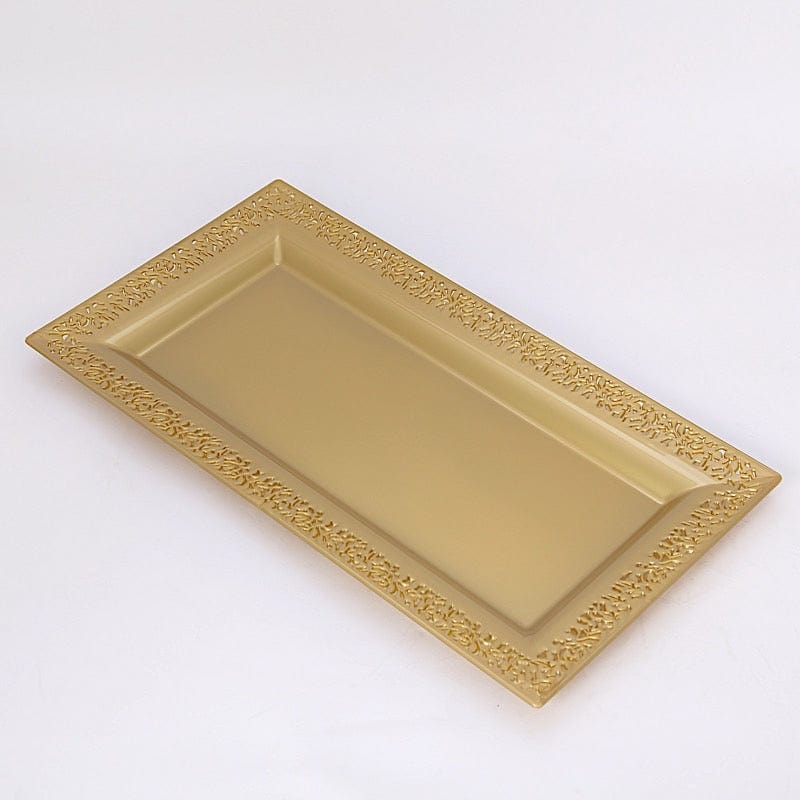 4 Plastic 14" Rectangle Serving Trays with Lace Print Rim Design DSP_TR0004_14_GOLD