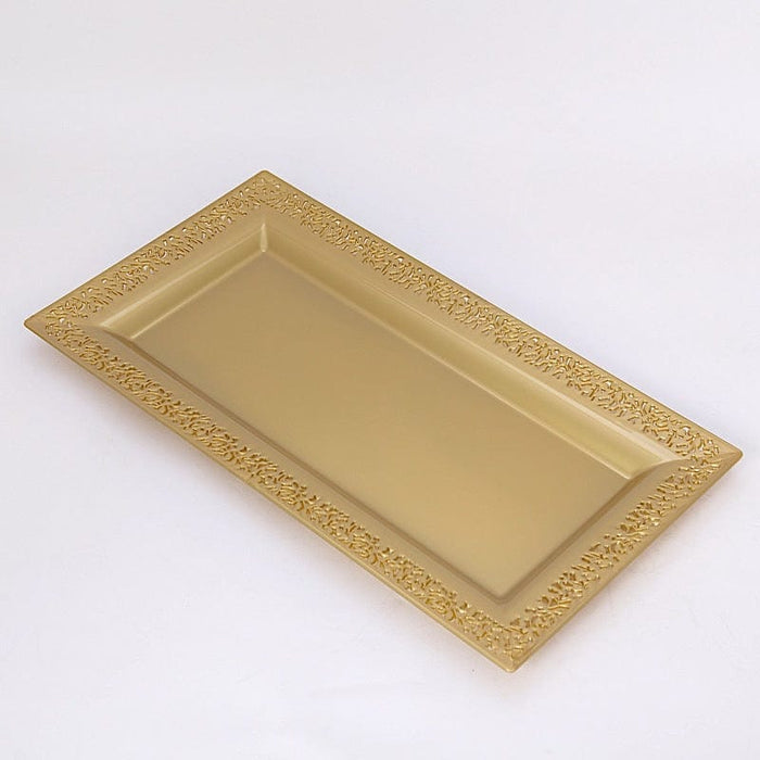 4 Plastic 14" Rectangle Serving Trays with Lace Print Rim Design DSP_TR0004_14_GOLD