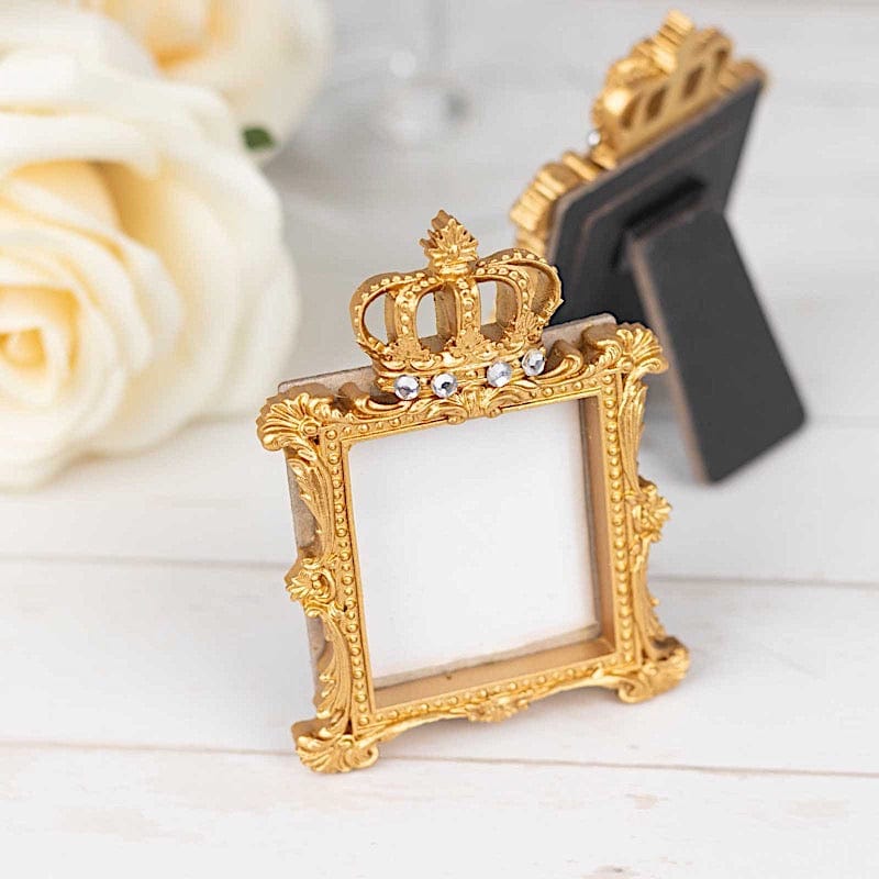 4 Resin Royal Crown Square Favors Picture Frame - Gold FAV_FRM_006_GOLD
