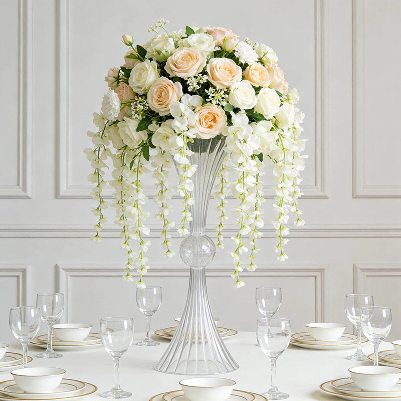 4 Ribbed Acrylic Reversible Trumpet Flower Vases with Crystal Ball - Clear