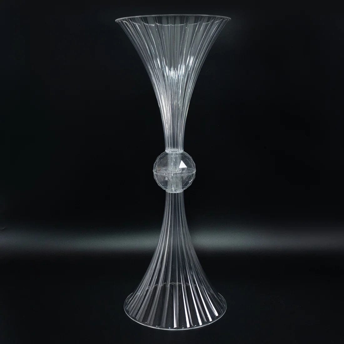 4 Ribbed Acrylic Reversible Trumpet Flower Vases with Crystal Ball - Clear