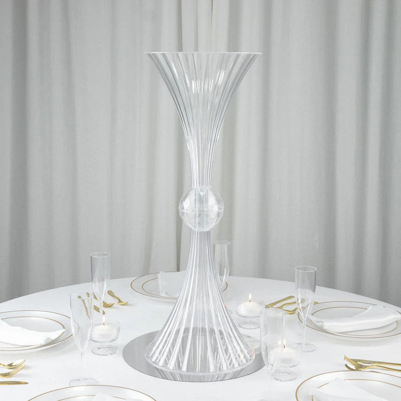 4 Ribbed Acrylic Reversible Trumpet Flower Vases with Crystal Ball - Clear