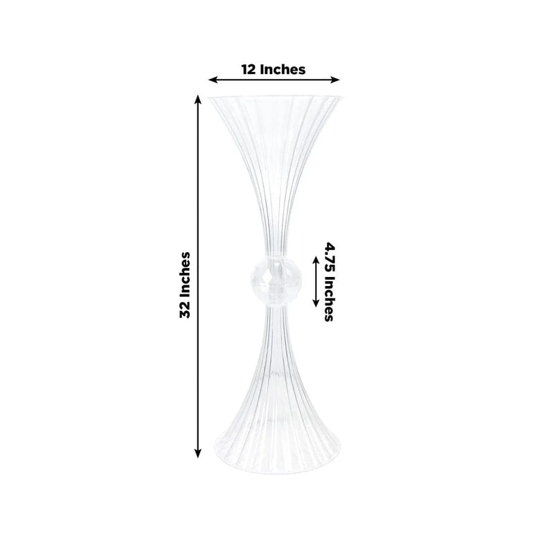 4 Ribbed Acrylic Reversible Trumpet Flower Vases with Crystal Ball - Clear