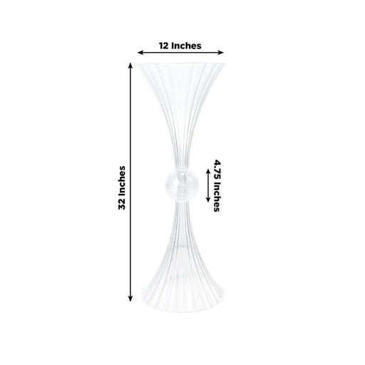 4 Ribbed Acrylic Reversible Trumpet Flower Vases with Crystal Ball - Clear