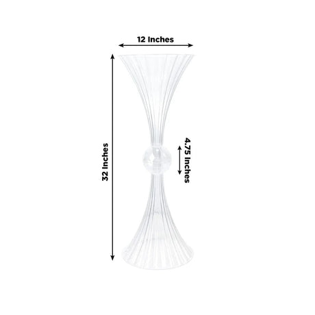 4 Ribbed Acrylic Reversible Trumpet Flower Vases with Crystal Ball - Clear