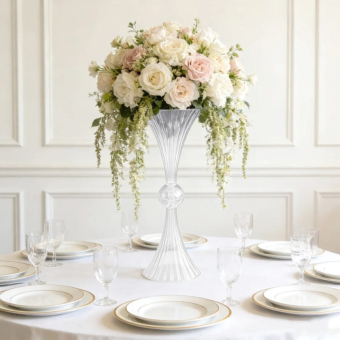 4 Ribbed Acrylic Reversible Trumpet Flower Vases with Crystal Ball - Clear