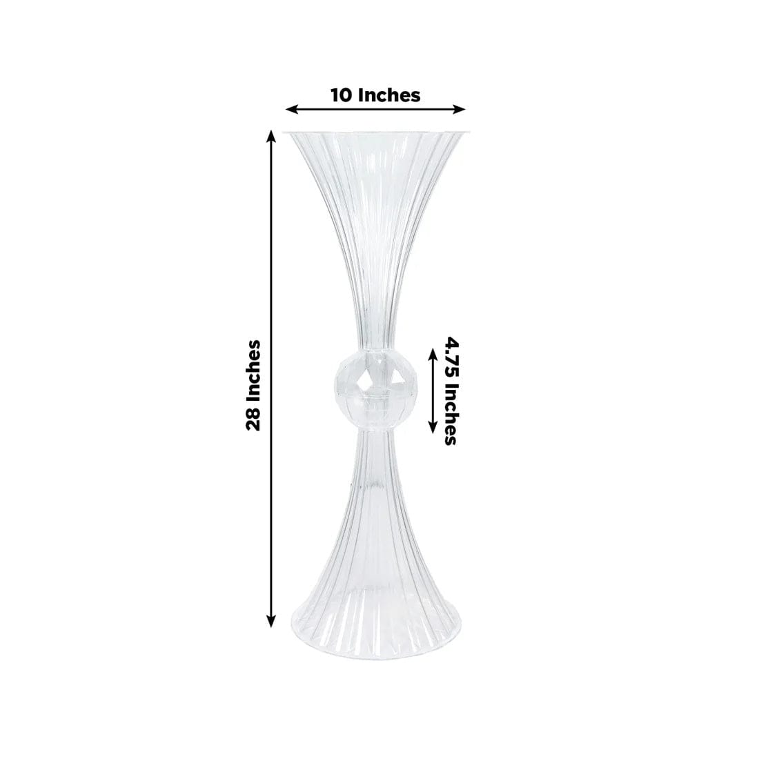 4 Ribbed Acrylic Reversible Trumpet Flower Vases with Crystal Ball - Clear
