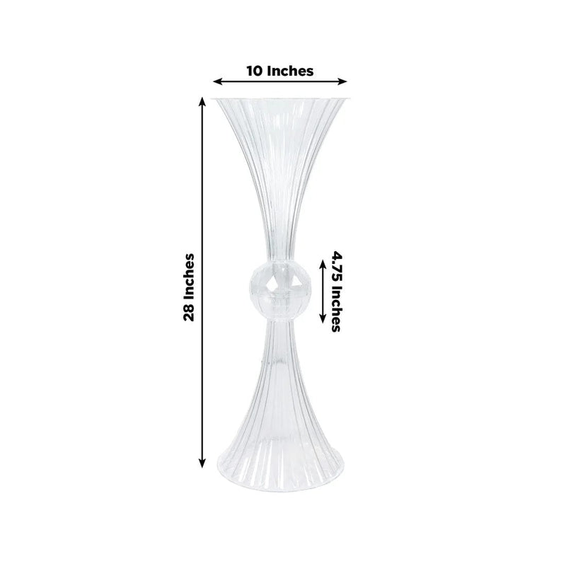 4 Ribbed Acrylic Reversible Trumpet Flower Vases with Crystal Ball - Clear