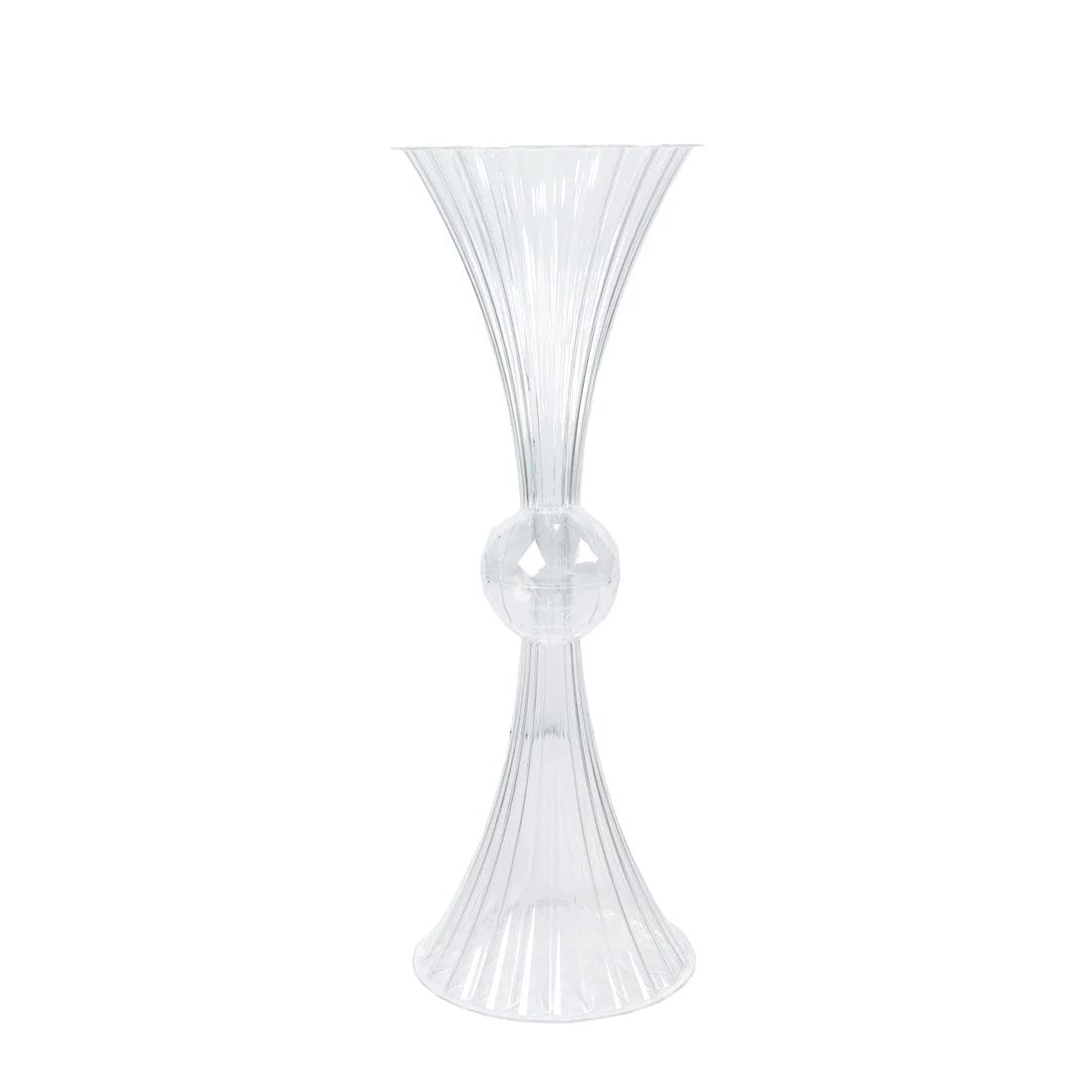 4 Ribbed Acrylic Reversible Trumpet Flower Vases with Crystal Ball - Clear PLST_VASE_B02_RIB_28_CLR