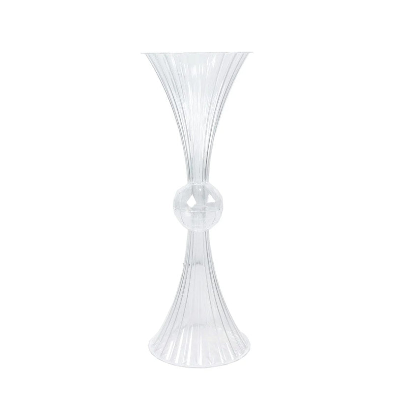 4 Ribbed Acrylic Reversible Trumpet Flower Vases with Crystal Ball - Clear PLST_VASE_B02_RIB_28_CLR