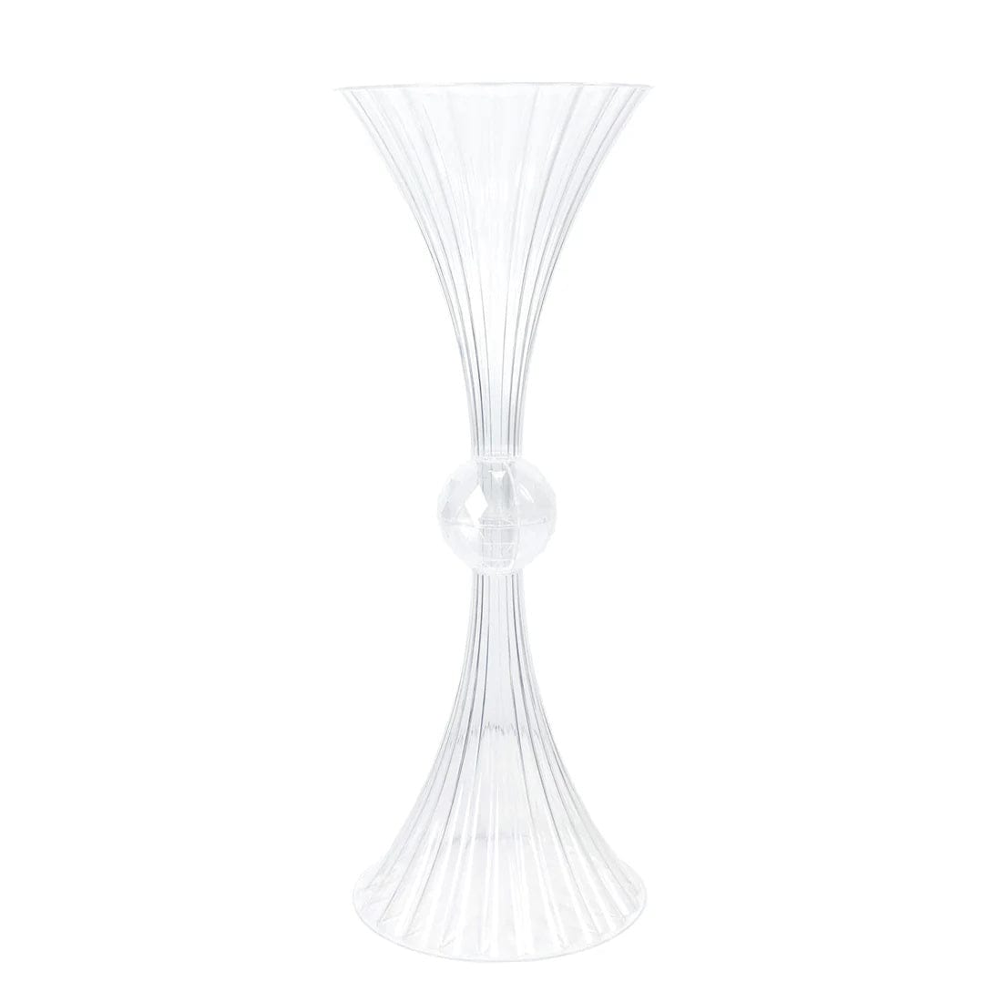 4 Ribbed Acrylic Reversible Trumpet Flower Vases with Crystal Ball - Clear PLST_VASE_B02_RIB_32_CLR