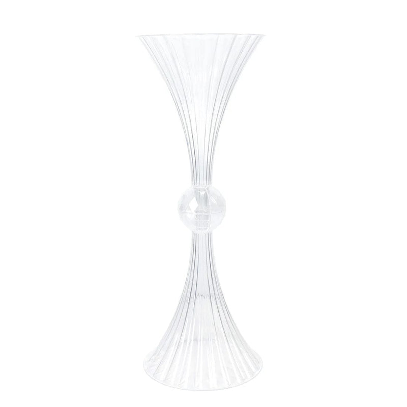 4 Ribbed Acrylic Reversible Trumpet Flower Vases with Crystal Ball - Clear PLST_VASE_B02_RIB_32_CLR