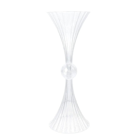 4 Ribbed Acrylic Reversible Trumpet Flower Vases with Crystal Ball - Clear PLST_VASE_B02_RIB_32_CLR