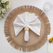 4 Round 16" Fringe Edge Table Placemats - Natural