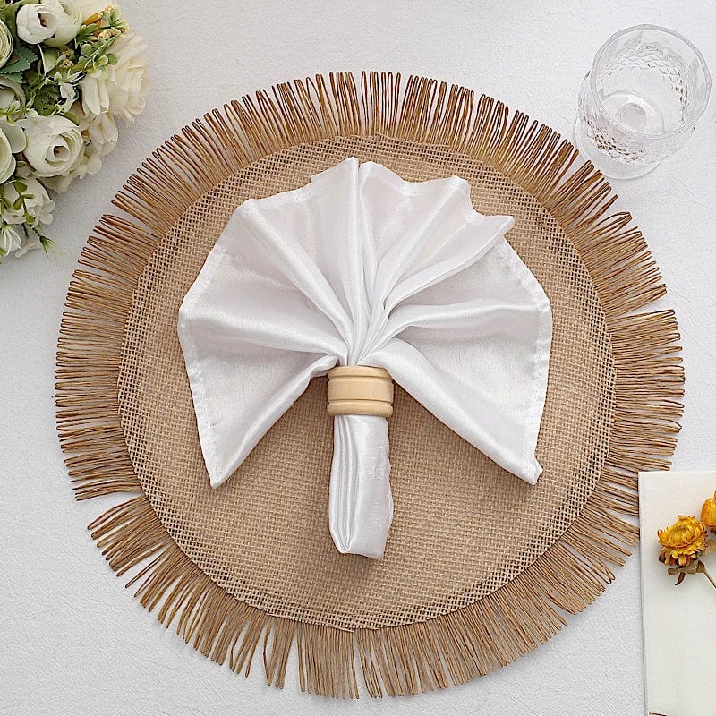 4 Round 16" Fringe Edge Table Placemats - Natural
