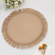 4 Round 16" Fringe Edge Table Placemats - Natural