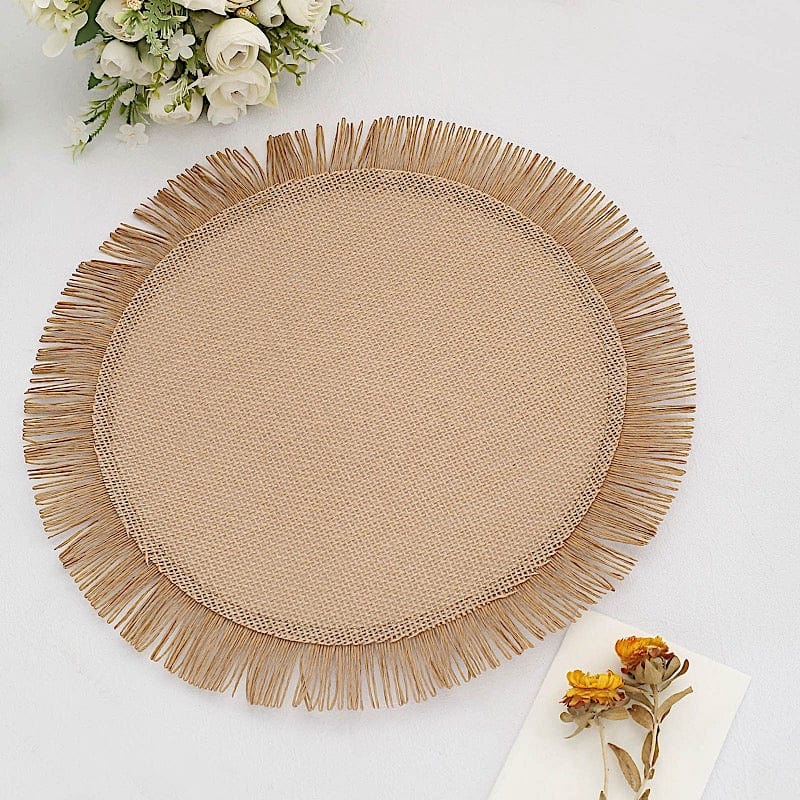 4 Round 16" Fringe Edge Table Placemats - Natural