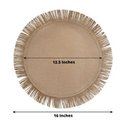 4 Round 16" Fringe Edge Table Placemats - Natural