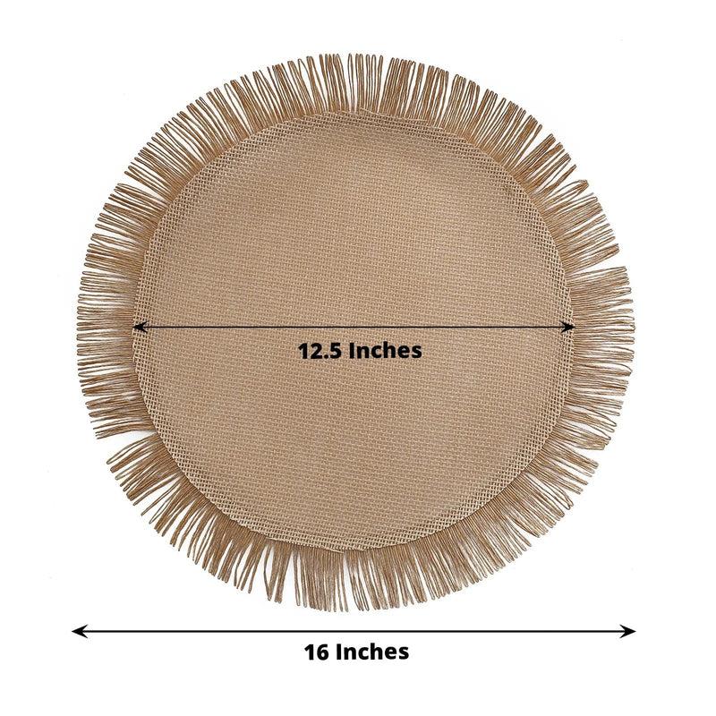 4 Round 16" Fringe Edge Table Placemats - Natural