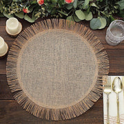 4 Round 16" Fringe Edge Table Placemats - Natural