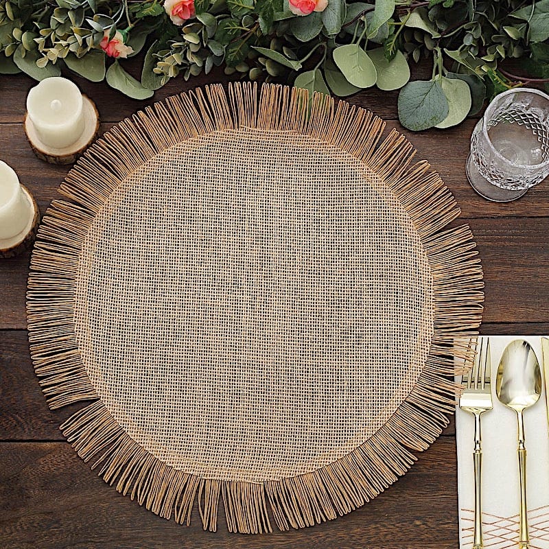 4 Round 16" Fringe Edge Table Placemats - Natural