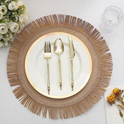 4 Round 16" Fringe Edge Table Placemats - Natural