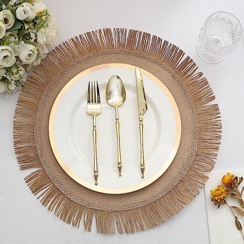 4 Round 16" Fringe Edge Table Placemats - Natural