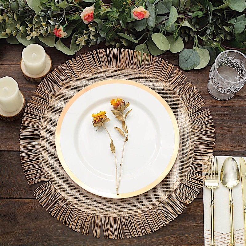 4 Round 16" Fringe Edge Table Placemats - Natural