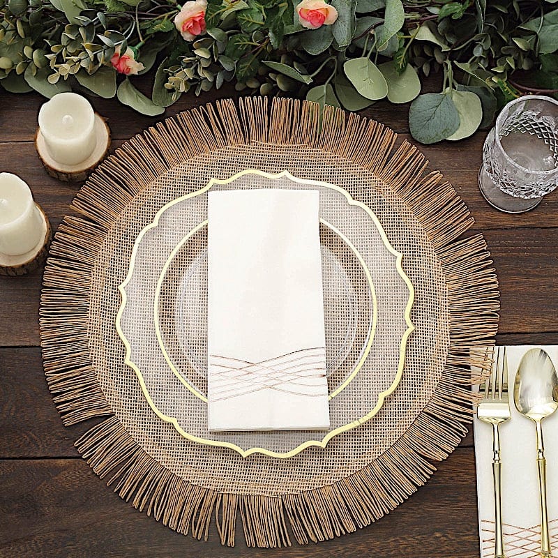 4 Round 16" Fringe Edge Table Placemats - Natural