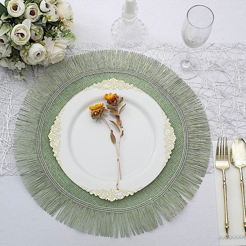 4 Round 16" Fringe Edge Table Placemats - Natural