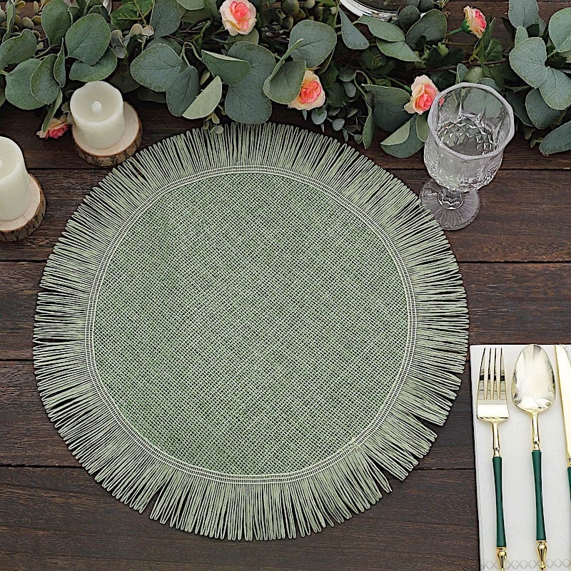 4 Round 16" Fringe Edge Table Placemats - Natural