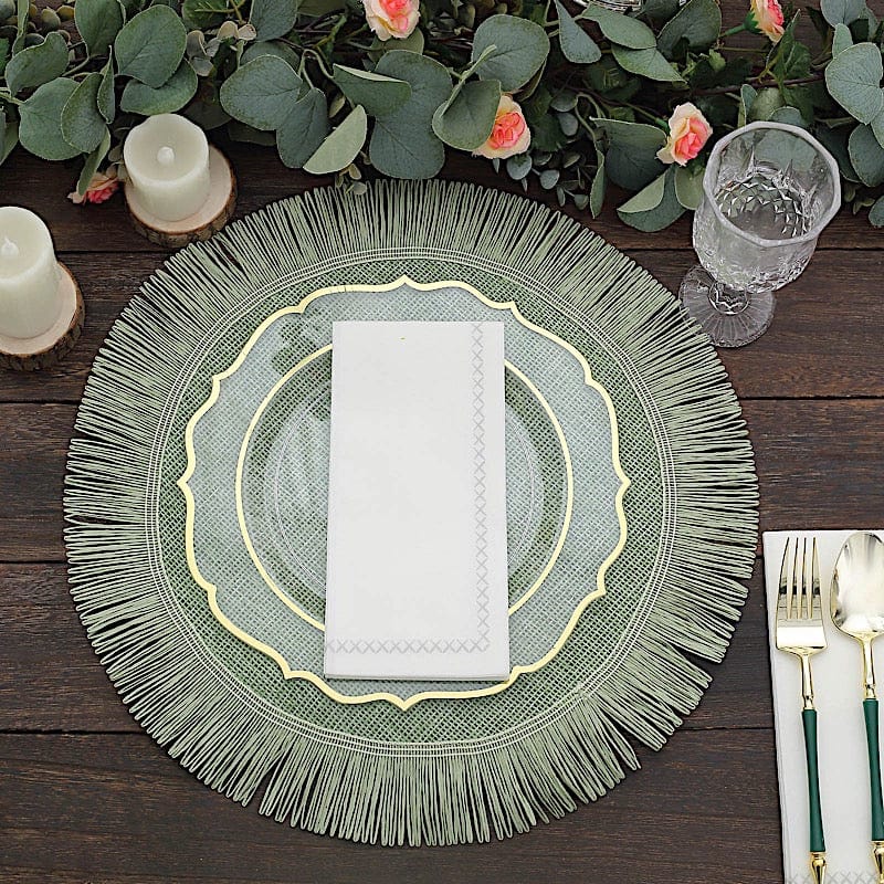 4 Round 16" Fringe Edge Table Placemats - Natural
