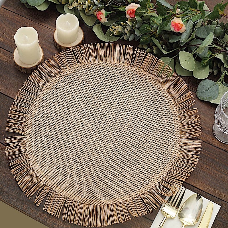 4 Round 16" Fringe Edge Table Placemats - Natural