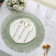 4 Round 16" Fringe Edge Table Placemats - Natural