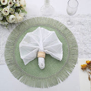 4 Round 16" Fringe Edge Table Placemats - Natural