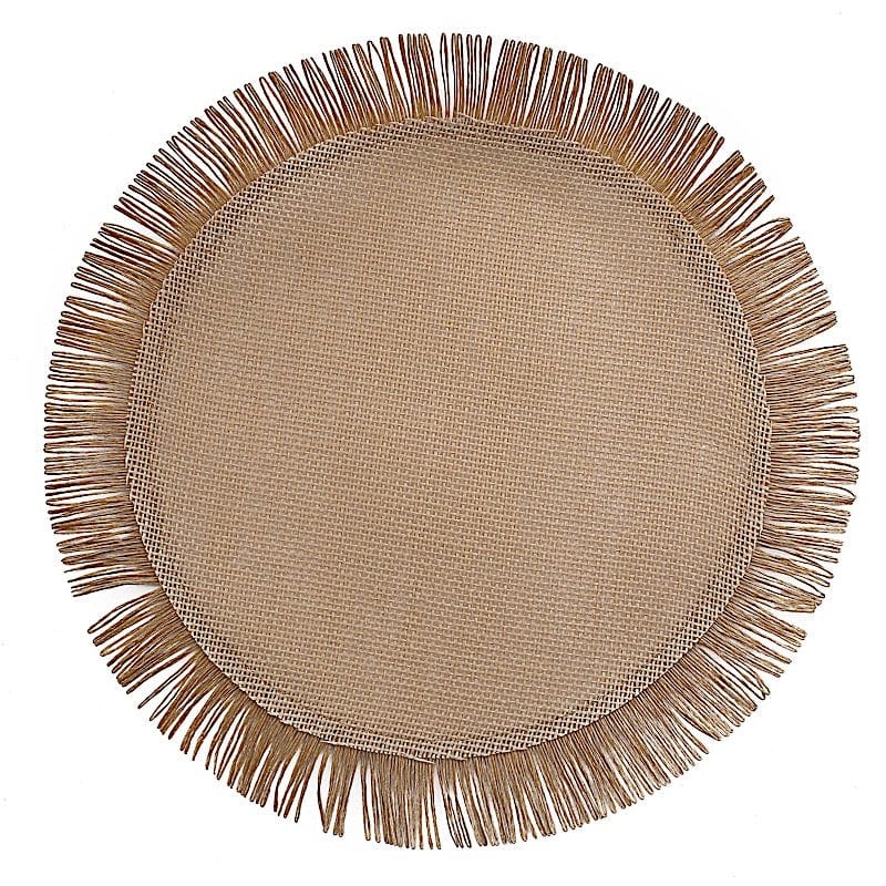 4 Round 16" Fringe Edge Table Placemats - Natural PLMAT_JUTE09_NAT