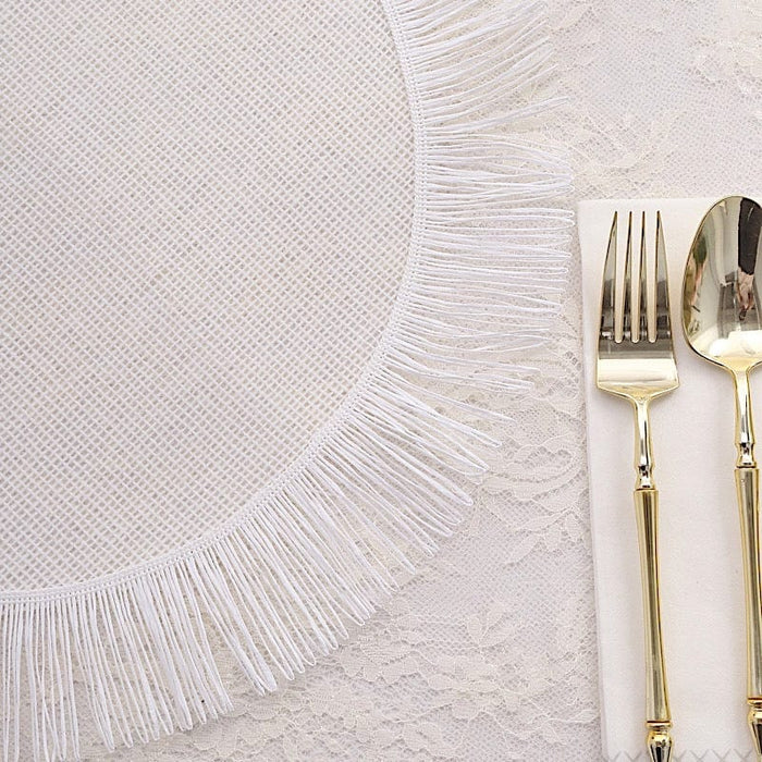 4 Round 16" Jute Burlap Table Placemats with Fringe Edge