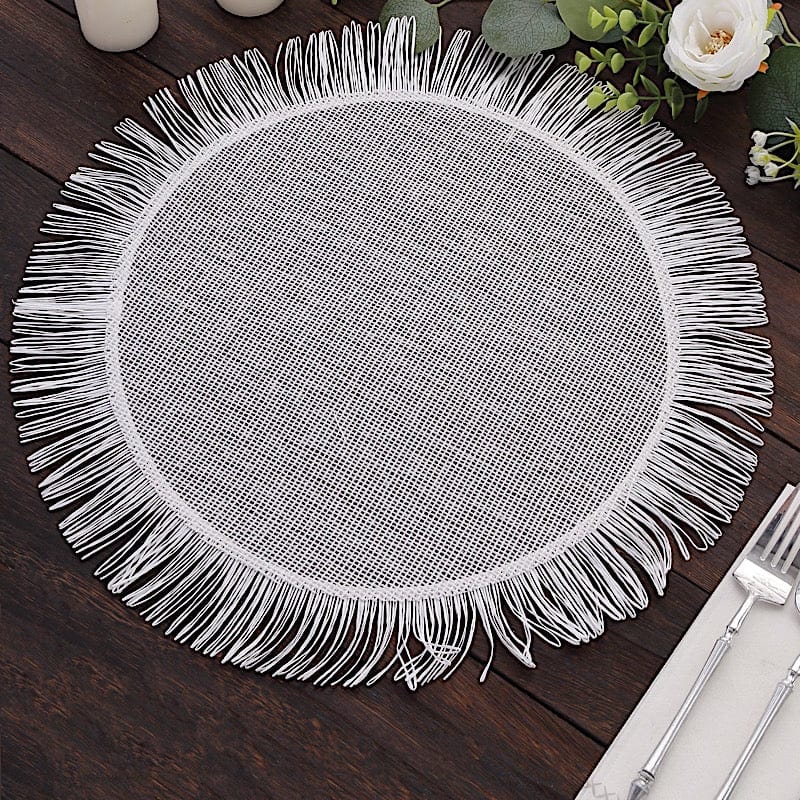 4 Round 16" Jute Burlap Table Placemats with Fringe Edge