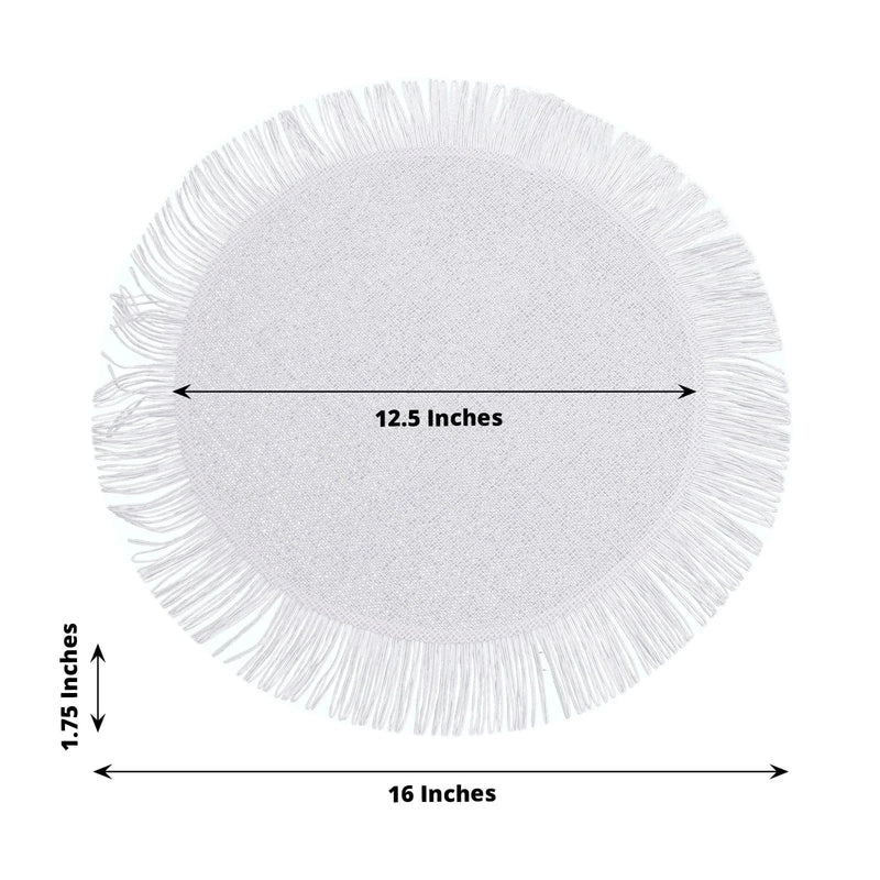 4 Round 16" Jute Burlap Table Placemats with Fringe Edge