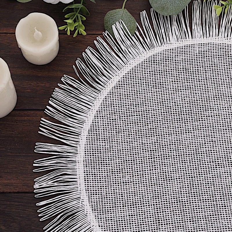 4 Round 16" Jute Burlap Table Placemats with Fringe Edge