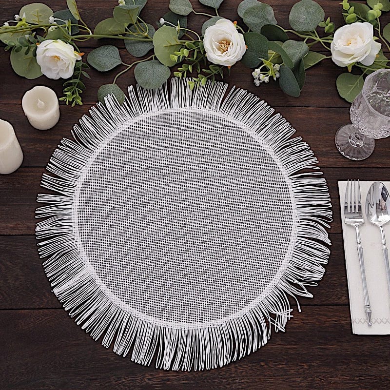 4 Round 16" Jute Burlap Table Placemats with Fringe Edge