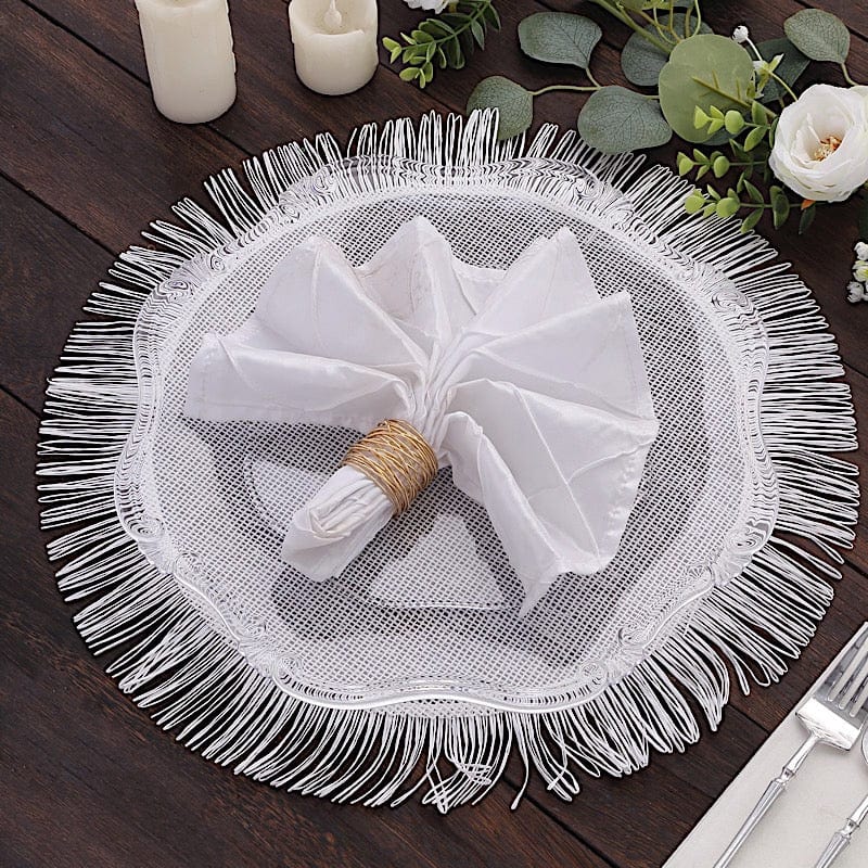 4 Round 16" Jute Burlap Table Placemats with Fringe Edge